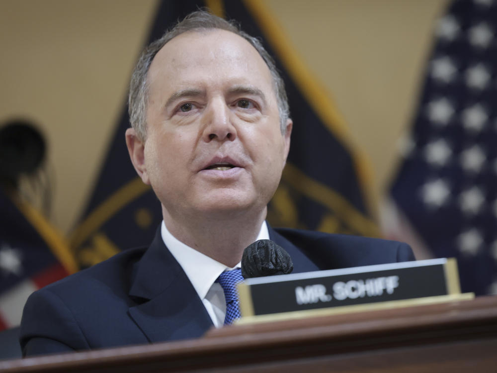 Rep. Adam Schiff delivers remarks during a hearing by the House select committee to investigate the Jan. 6 Capitol attack on Tuesday in Washington.