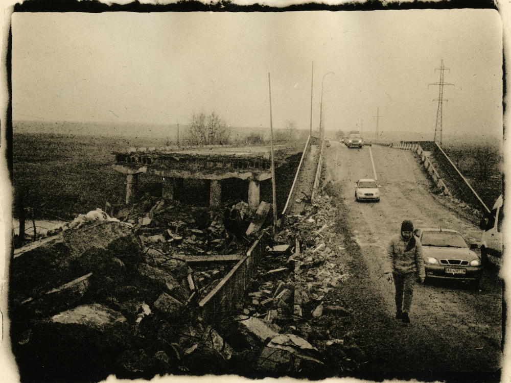 A bridge in Irpin, Ukraine, in April.