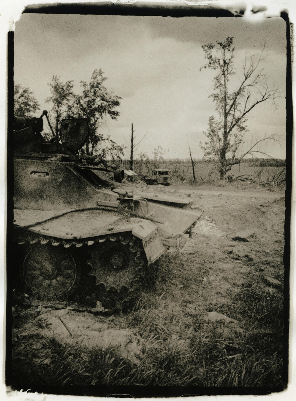 A tank sits on the outskirts of Kharkiv, Ukraine, in April.