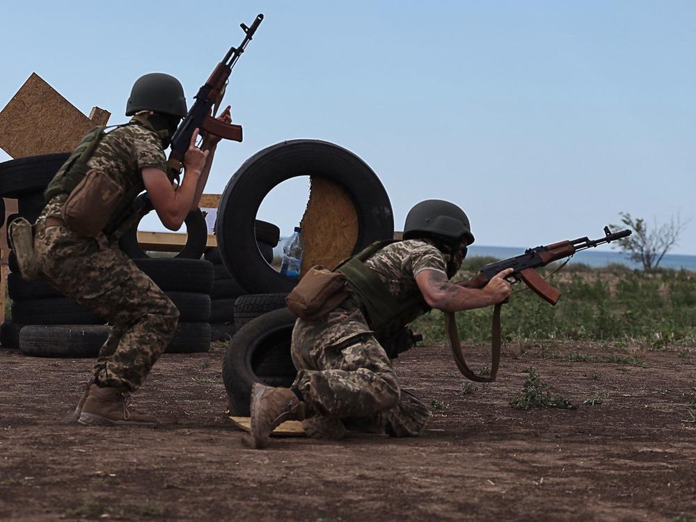 Service members of the 126th Separate Territorial Brigade of the Armed Forces of Ukraine take part in military exercises in the Odesa region on Wednesday.