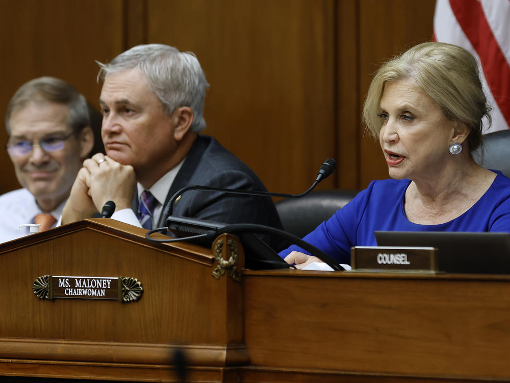House Oversight and Reform Committee Chair Carolyn Maloney, D-N.Y., and ranking member Rep. James Comer, R-Ky., attend a hearing about sexual harassment allegations in the National Football League on Wednesday.