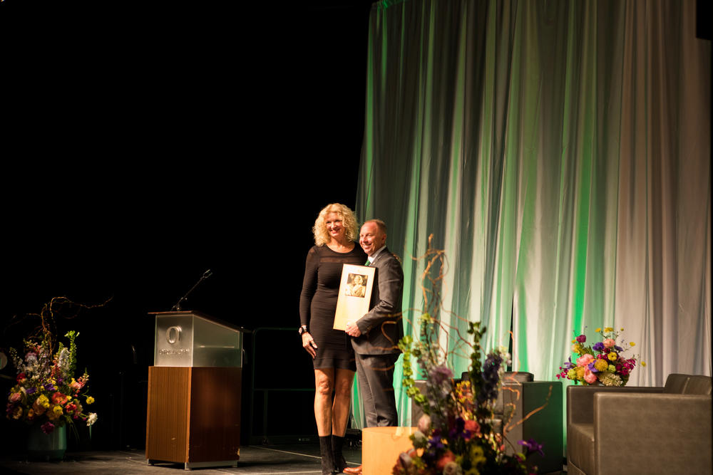 Jody Runge is inducted into the University of Oregon Hall of Fame on May 7.
