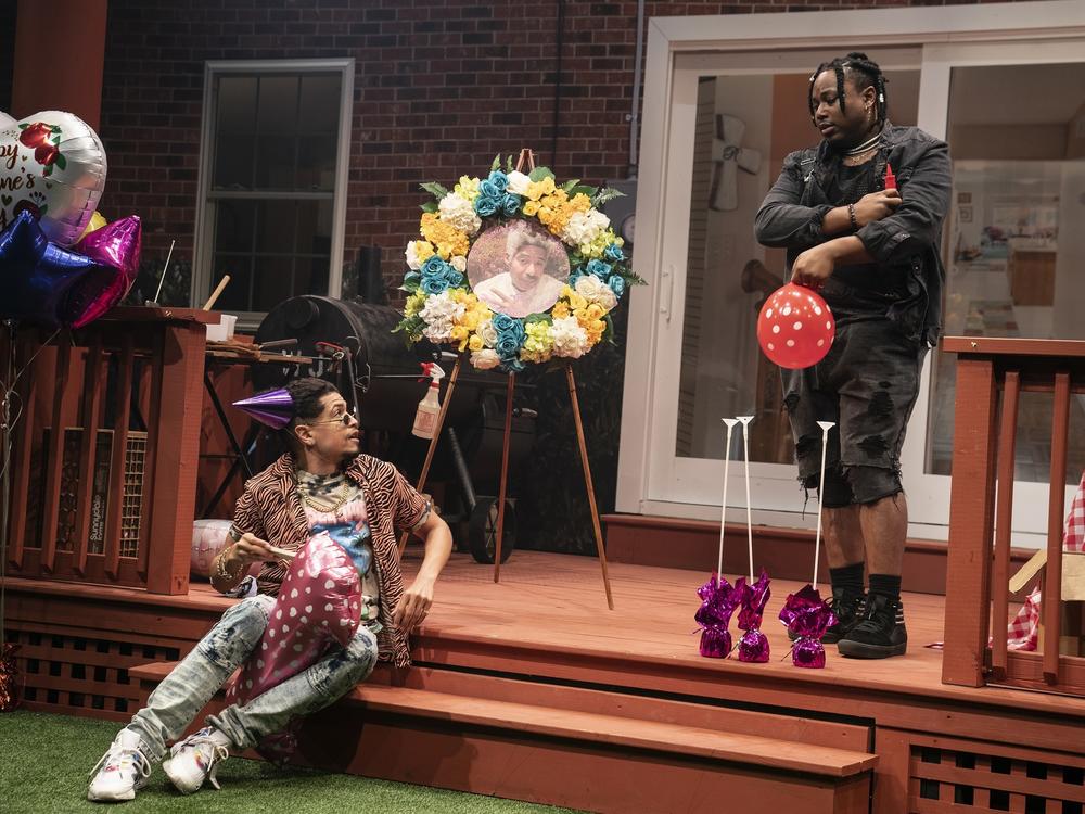 Chris Herbie Holland (L.) as Tio and Marcel Spears as Juicy in <em>Fat Ham</em> at New York's Public Theater.