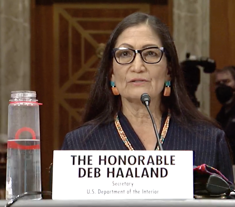 Interior Secretary Deb Haaland testifies before the Senate Committee on Indian Affairs on Wednesday in Washington, D.C.