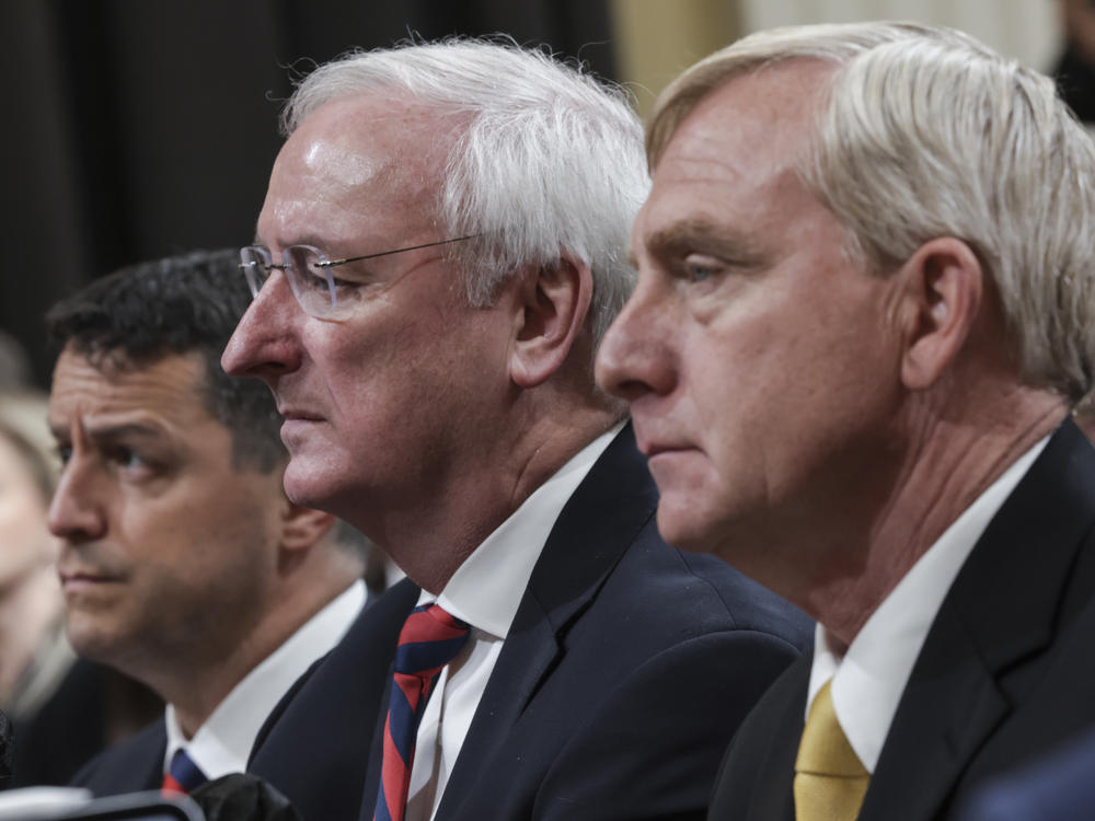 From left, Steven Engel, former assistant attorney general for the Office of Legal Counsel, Jeffrey Rosen, former acting attorney general, and Richard Donoghue, former acting deputy attorney General, testify before the House Select Committee to Investigate the January 6th Attack on the U.S. Capitol on Thursday.