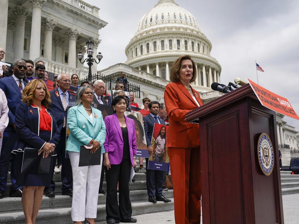 House Speaker Nancy Pelosi of Calif., speak about the gun control bill on Friday.