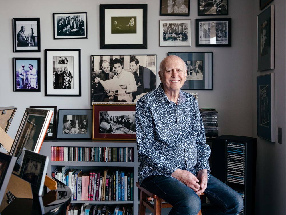 Mike Stoller, 89, the songwriter and producer who, with his producing partner, wrote many of Elvis's biggest songs, poses for a portrait at his home in Los Angeles, CA.