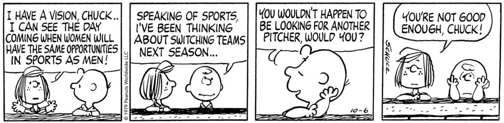 In <em>Peanuts</em>, Peppermint Patty's baseball team often crushed Charlie Brown's squad.