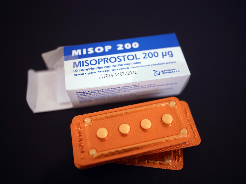 The drug misoprostol sits on a gynecological table at Casa Fusa, a health center in Buenos Aires, Argentina, Friday, Jan. 22, 2021.