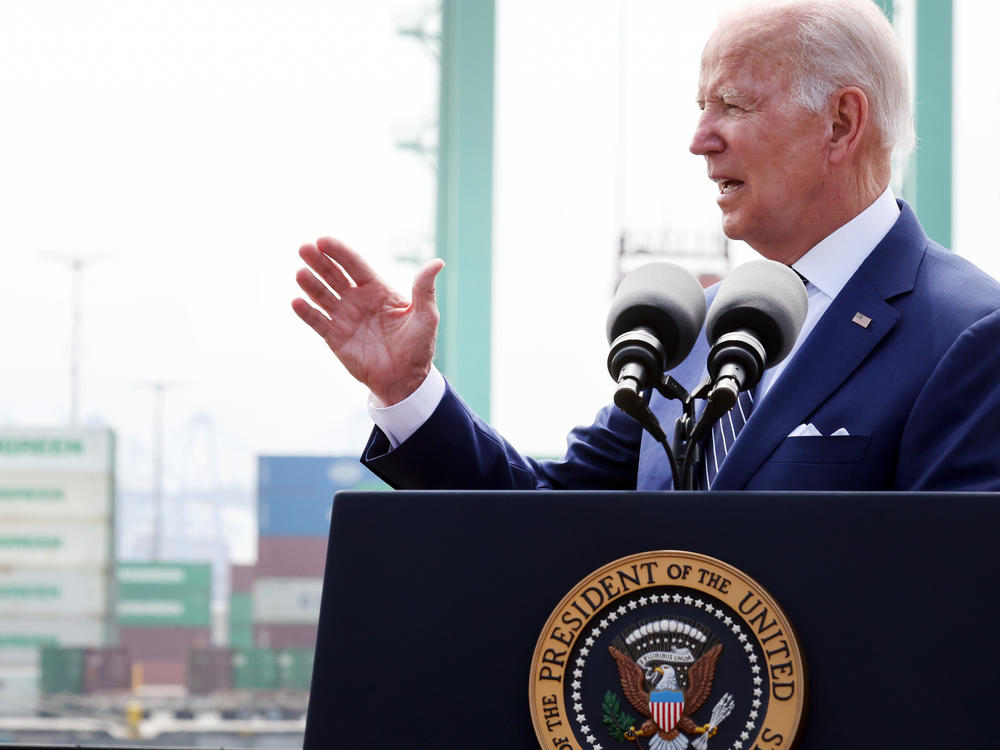 President Joe Biden delivered remarks at an event in the Port of Los Angeles, touching on inflated gas prices.