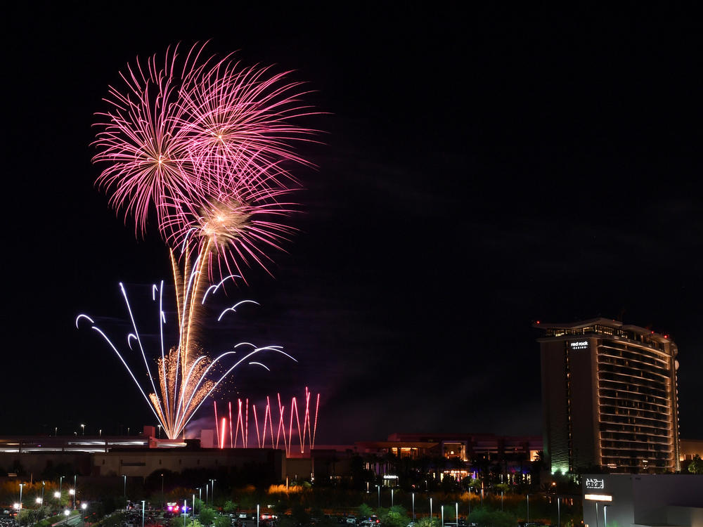 Fireworks explode during a show in Las Vegas on July 4, 2020.