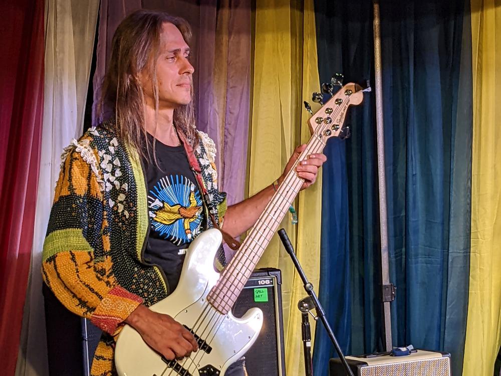 Bass player Vitaly Prismototrov at the JetLAG Festival. This was not Prismotrov's first visit to the U.S. In 2008 he performed with Dolly Parton's band in Tennessee.