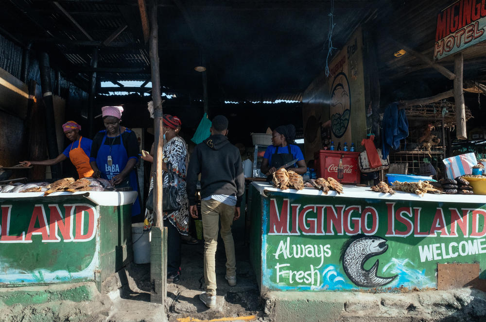 Fried fish is a specialty at Migingo Island Hotel, a popular food stalls in Nairobi's Kenyatta Market. The cost of the oil it takes to fry fish has soared due to inflation.