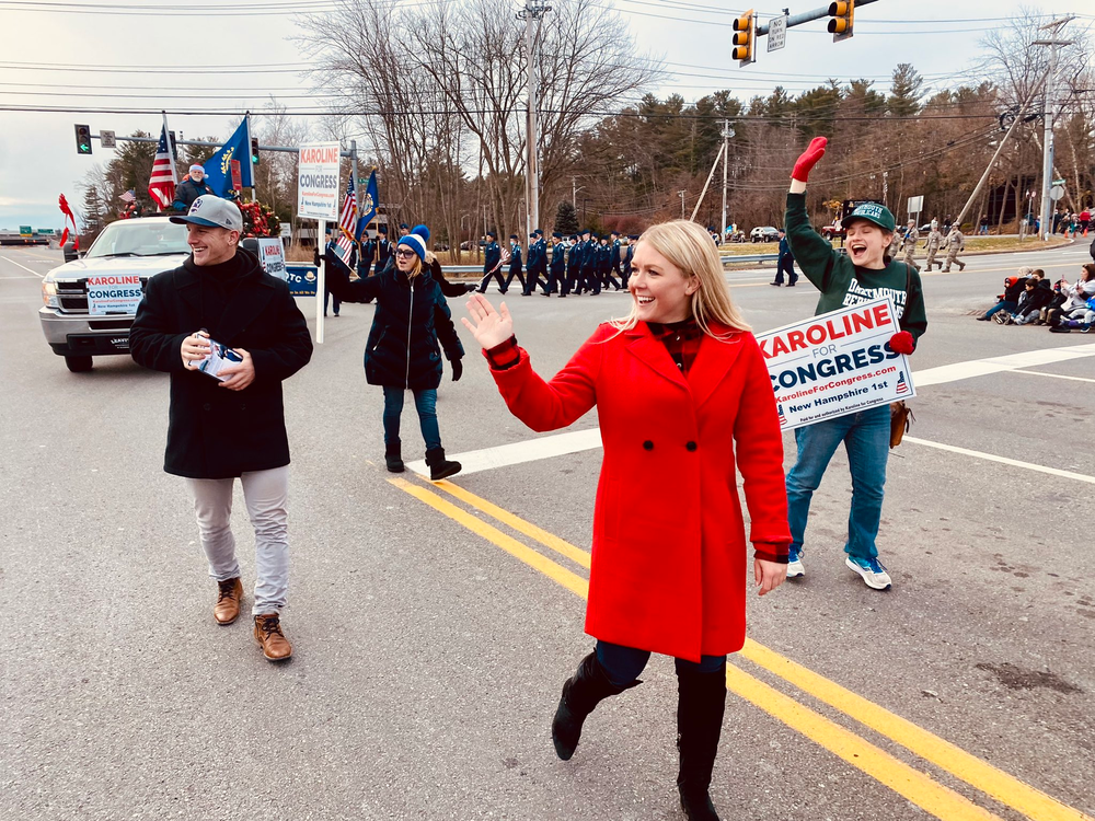 Leavitt walking in a Christmas parade in Salem, NH last December.