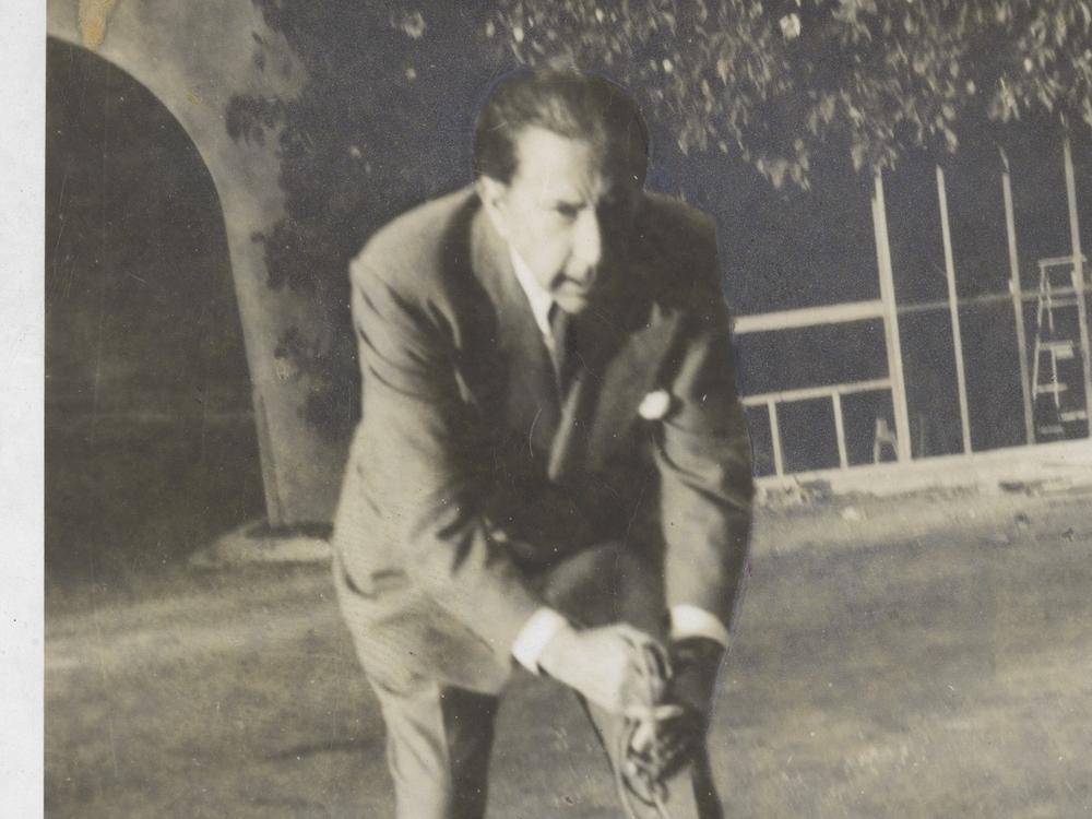 J. Paul Getty with his pet lion, Teresa