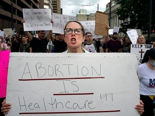 Dr. Kara Beasley protests the overturning of Roe vs. Wade by the U.S. Supreme Court, in Denver, Colorado on June 24, 2022.