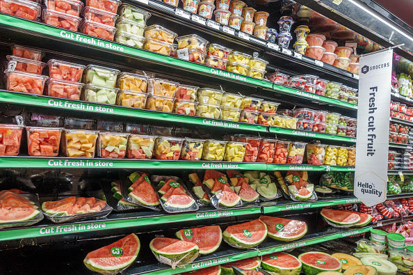 Miami, Florida, Winn-Dixie grocery store, fresh cut fruit for sale in refrigerated case.