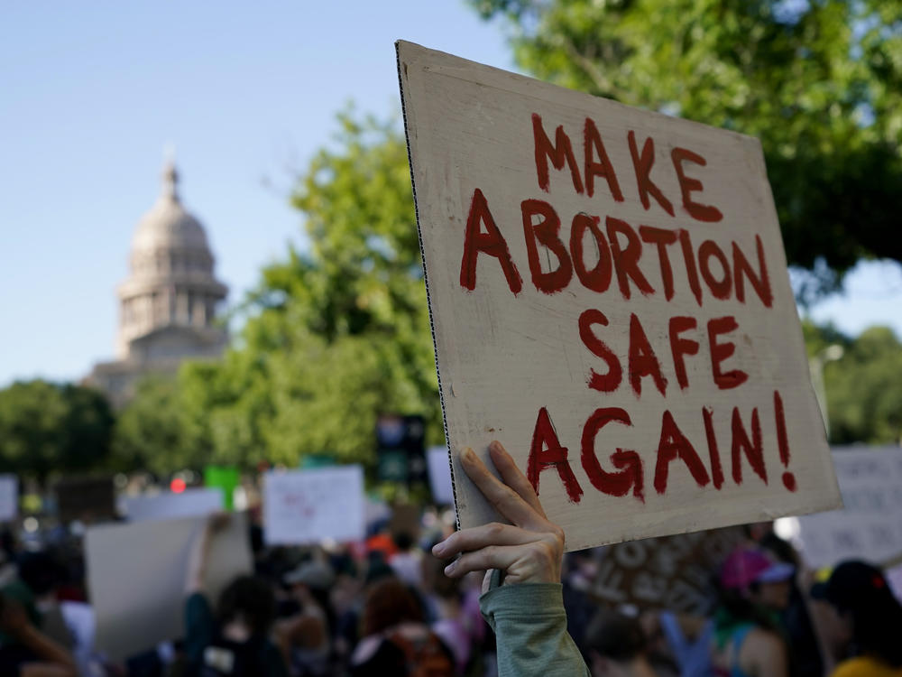 Demonstrators march and gather near the state capitol following the Supreme Court's decision to overturn Roe v. Wade, Friday, June 24, 2022, in Austin, Texas.