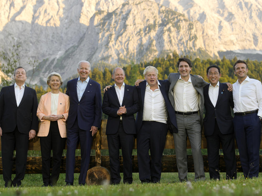 Group of Seven leaders pose at the G-7 summit at Castle Elmau in Kruen, near Garmisch-Partenkirchen, Germany, on June 26. Noticeably missing from the group photo: neckties.