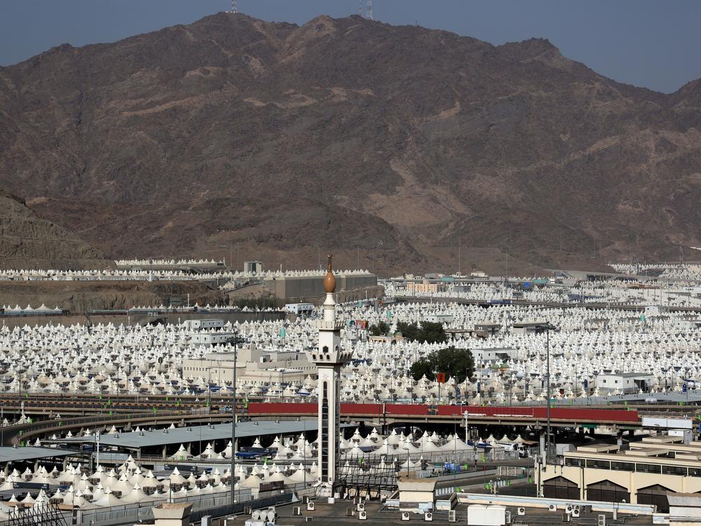 Tents set up to host pilgrims in Mina, near the holy Muslim city of Mecca, on July 5, 2022.