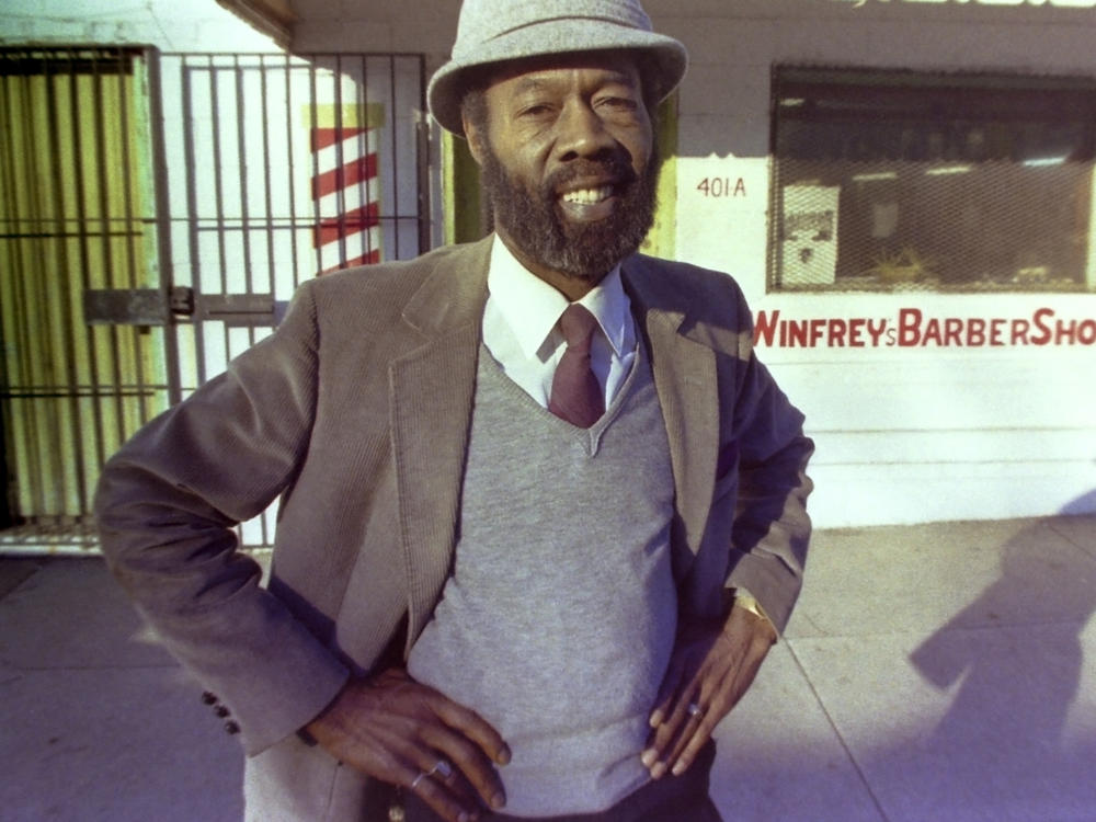 Vernon Winfrey, father of Oprah Winfrey, stands outside his barber shop in Nashville, Tenn., in 1987. Oprah Winfrey confirmed that her father died on Friday.