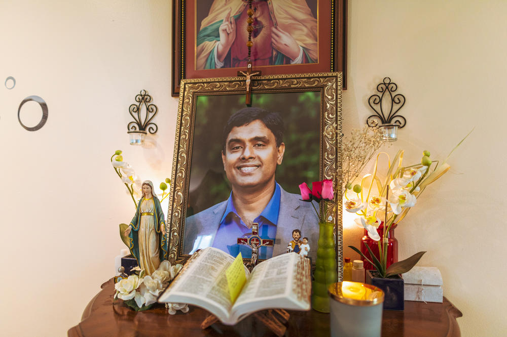 A framed photo of Elizabeth's father, George Joseph, at their in Lake Worth, Florida. George had been the central pillar in Elizabeth's tight-knit family. 