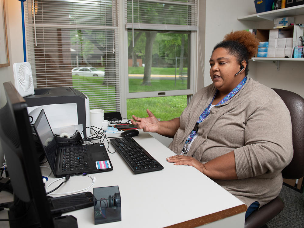 Barbara Wheatley takes phone calls as part of the National Suicide Prevention Lifeline Network. Wheatley is an alcohol and substance abuse counselor, and the lead clinician for mobile crisis response for Memorial Behavioral Health in Springfield, Ill.