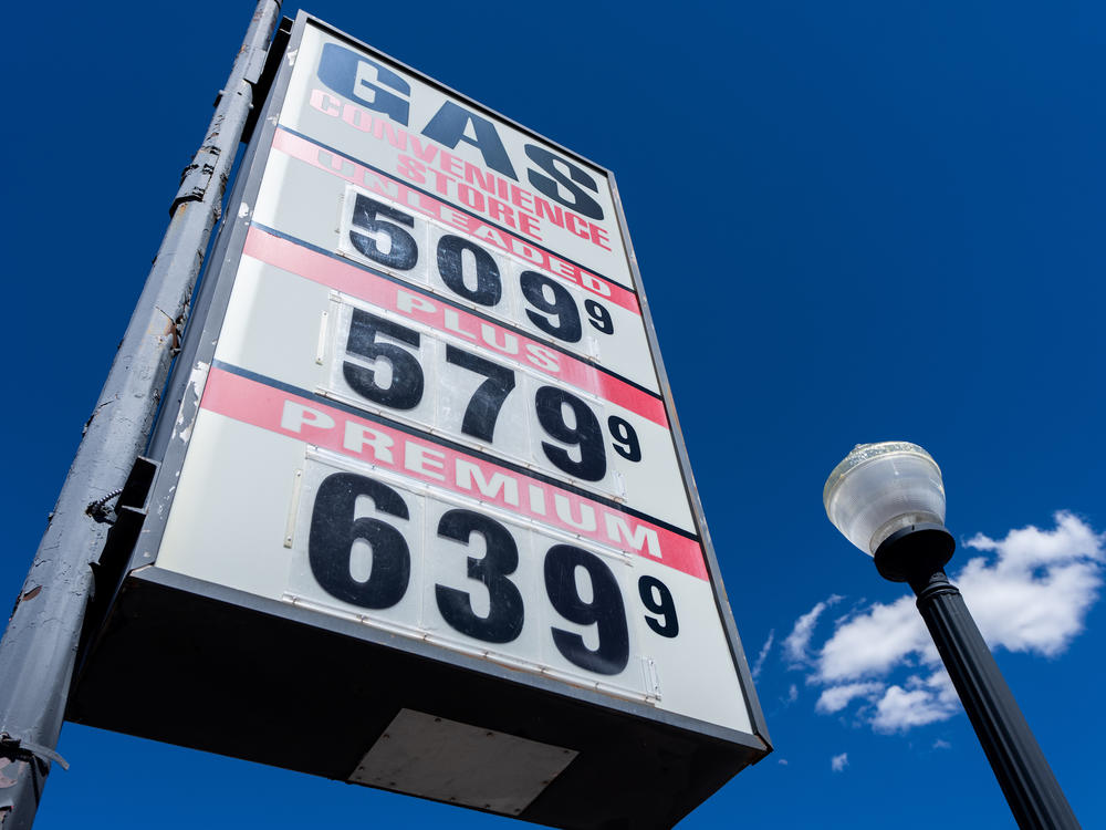 Gas prices are displayed on a sign at a gas station in Williams, Ariz., on Wednesday, July 6, 2022.