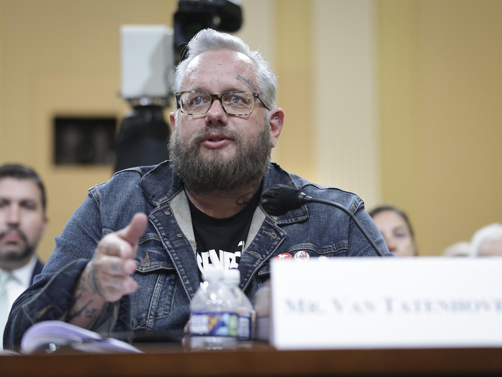 Jason Van Tatenhove, who served as national spokesman for the Oath Keepers, testifies Tuesday before the committee investigating the Jan. 6 attack on the U.S. Capitol.