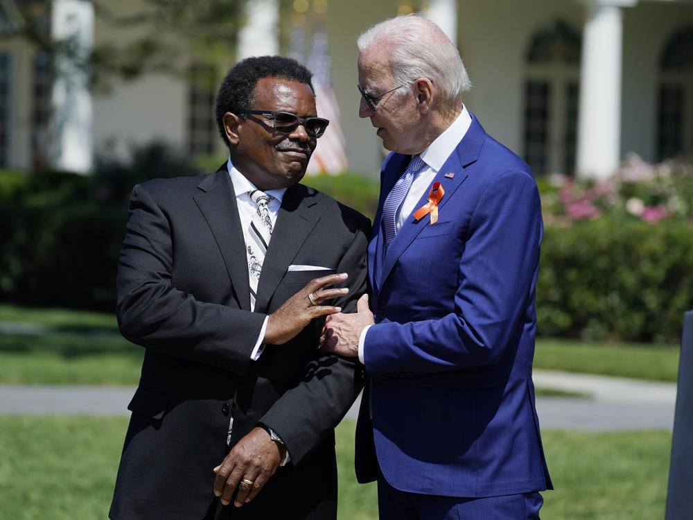 President Biden met with families of gun violence on Monday, including Garnell Whitfield, Jr., whose mother was killed in a mass shooting in Buffalo in May.