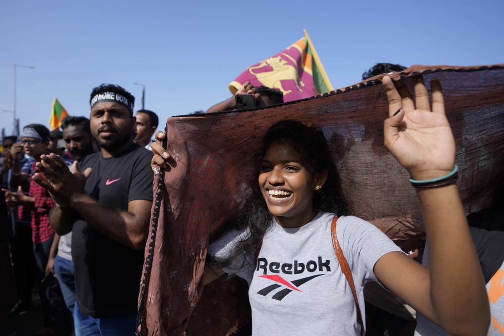 Protesters shout slogans against president Gotabaya Rajapaksa outside his office in Colombo, Sri Lanka, on  Wednesday.