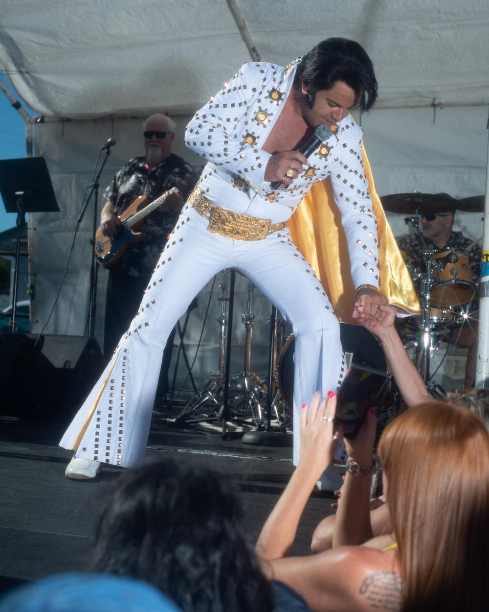 David Allen of Dallas, Texas, performs at the Michigan Elvisfest on Saturday, July 9.