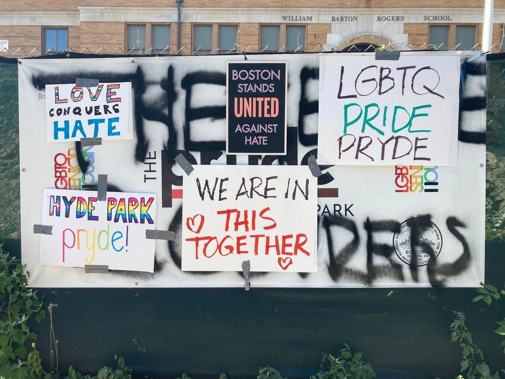 Within hours of the attack, community members arrived at the construction site with their own homemade signs to cover up the hateful graffiti, Gretchen Van Ness told NPR.