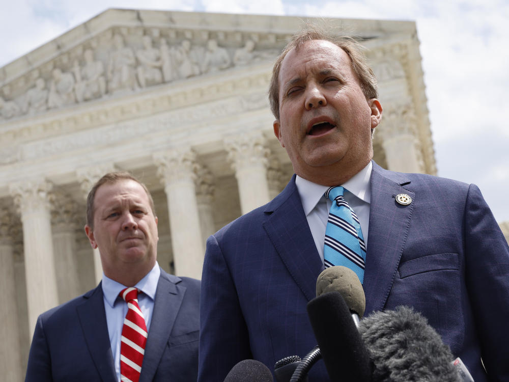 Texas Attorney General Ken Paxton (right) has sued the CDC over its air travel mask mandate, while Missouri Attorney General Eric Schmitt (left) has sued and sent cease and desist letters to dozens of school districts over mask mandates.