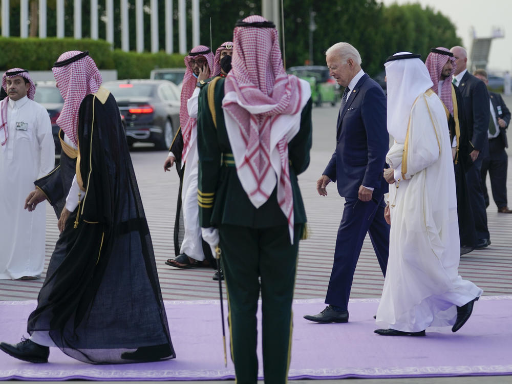 President Biden arrives at King Abdulaziz International Airport on Friday in Jeddah, Saudi Arabia.