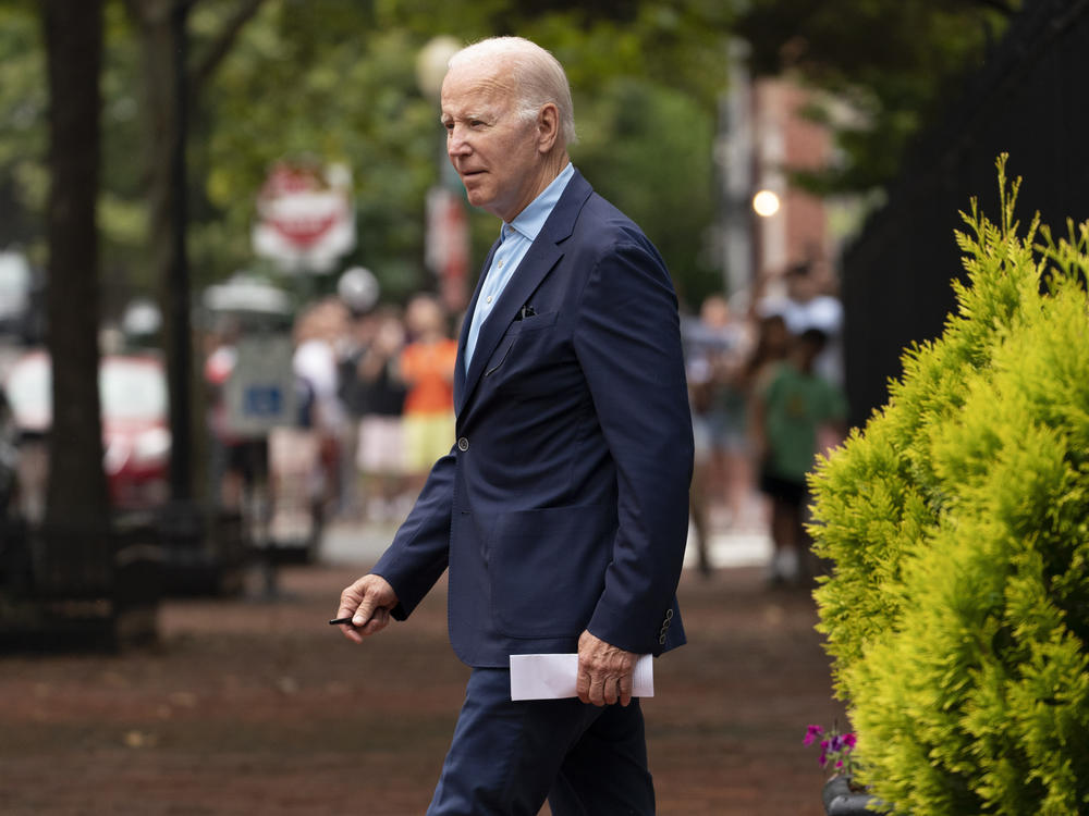 President Biden departs Holy Trinity Catholic Church in the Georgetown section of Washington, D.C., after attending a Mass on Sunday, July 17, 2022.
