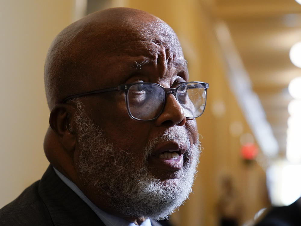 Chairman Bennie Thompson, D-Miss., speaks to members of the media after the House select committee investigating the Jan. 6 attack on the U.S. Capitol held a hearing on June 28.