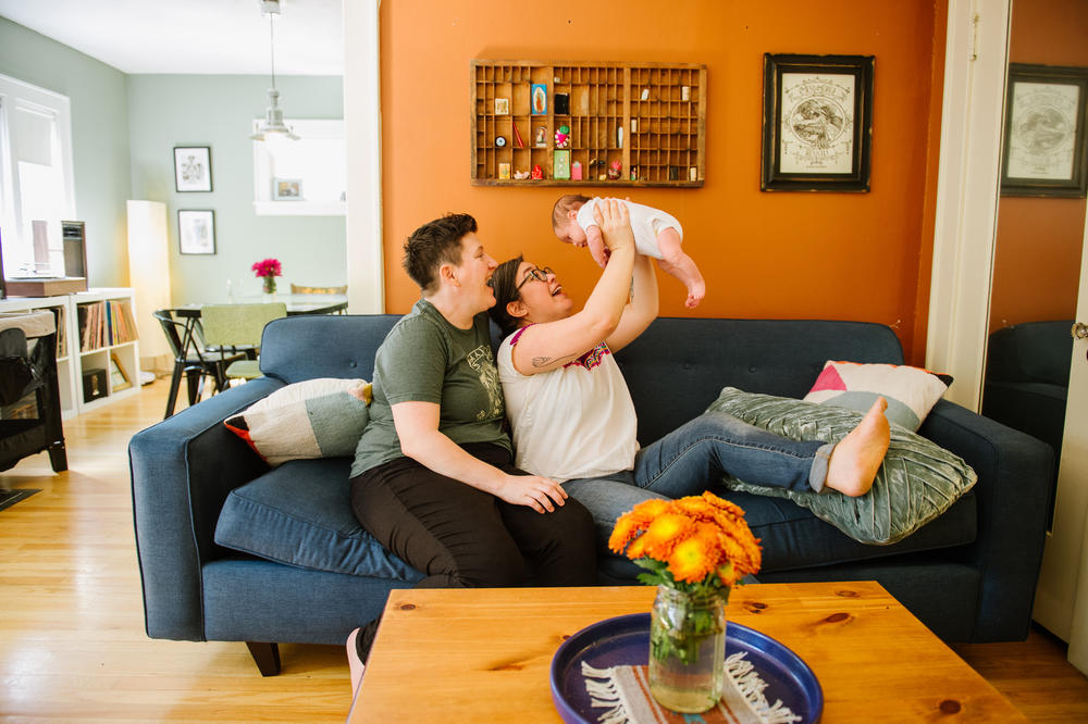 Fabiola Ortiz and Sally Curran, who delivered two of their children via cesarean section, are pictured here in their home. 