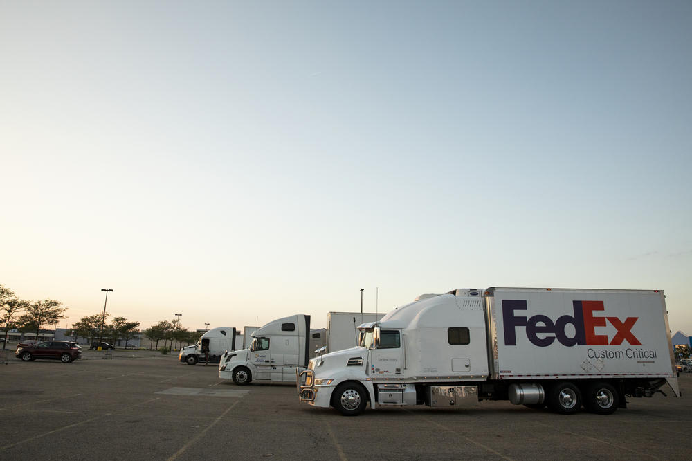 Brandie Diamond parks her FedEx Custom Critical Truck in a Walmart Supercenter Parking Lot for her day off in Columbus, Ohio.