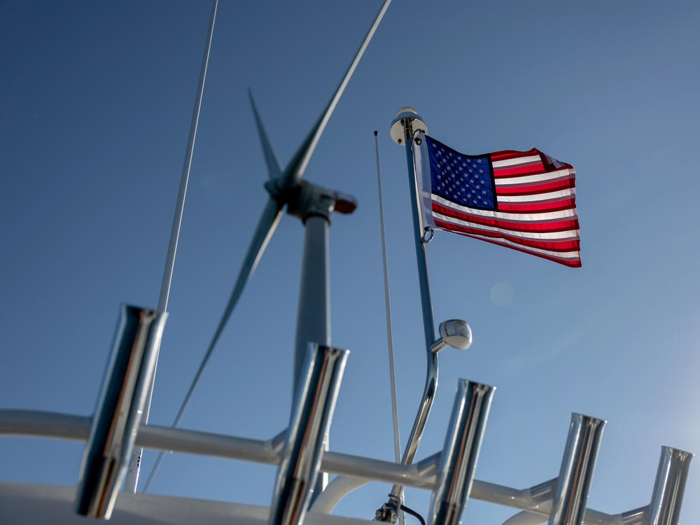 A wind turbine generates electricity at the Block Island Wind Farm on July 7, 2022 near Block Island, RI.