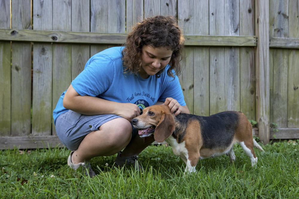 Jessica Powers pets one of the new arrivals.