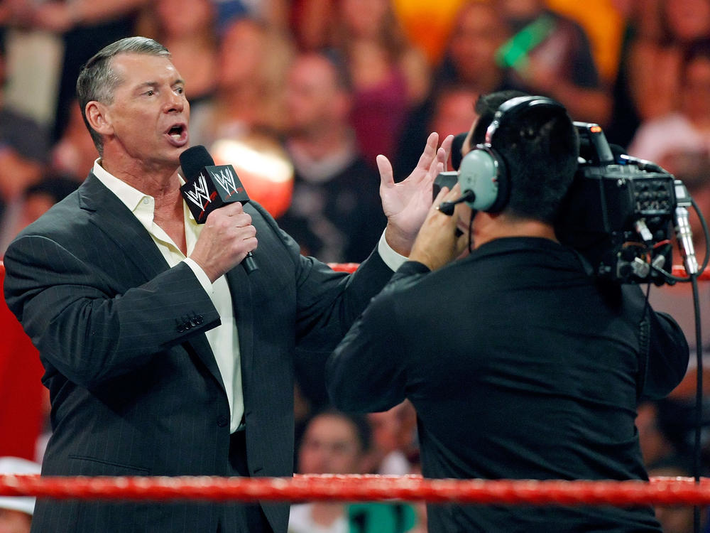 World Wrestling Entertainment Inc. Chairman Vince McMahon appears in the ring in 2009 during the WWE Monday Night Raw show in Las Vegas.