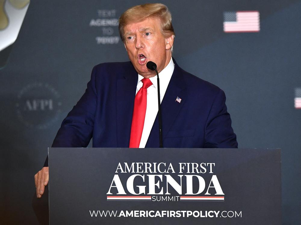 Former President Donald Trump speaks at the America First Policy Institute Agenda Summit in Washington, D.C., on Tuesday.
