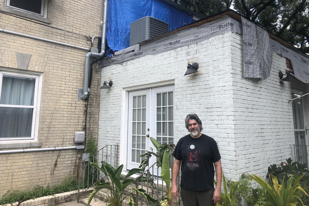 Jonathan Foret of Houma, La., is still waiting on a contractor to fix his kitchen roof nearly a year after Hurricane Ida struck.