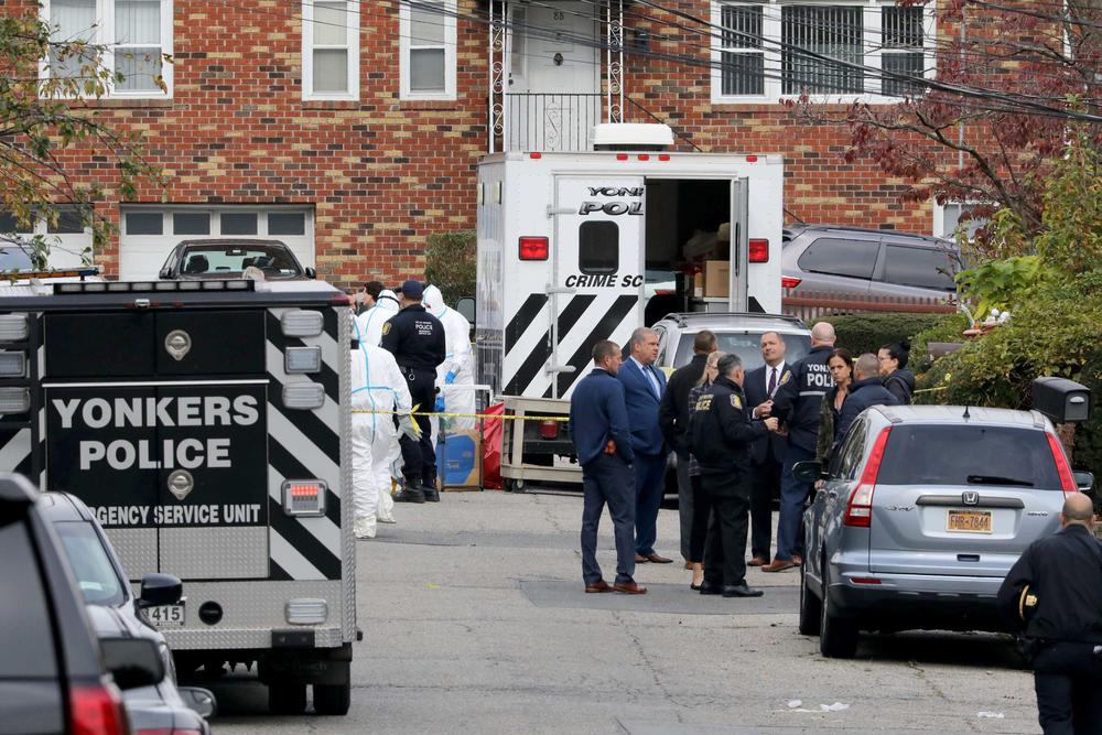 Yonkers police update Mayor Mike Spano and Police Commissioner John Mueller about a double homicide in Yonkers, on Nov. 2, 2021.