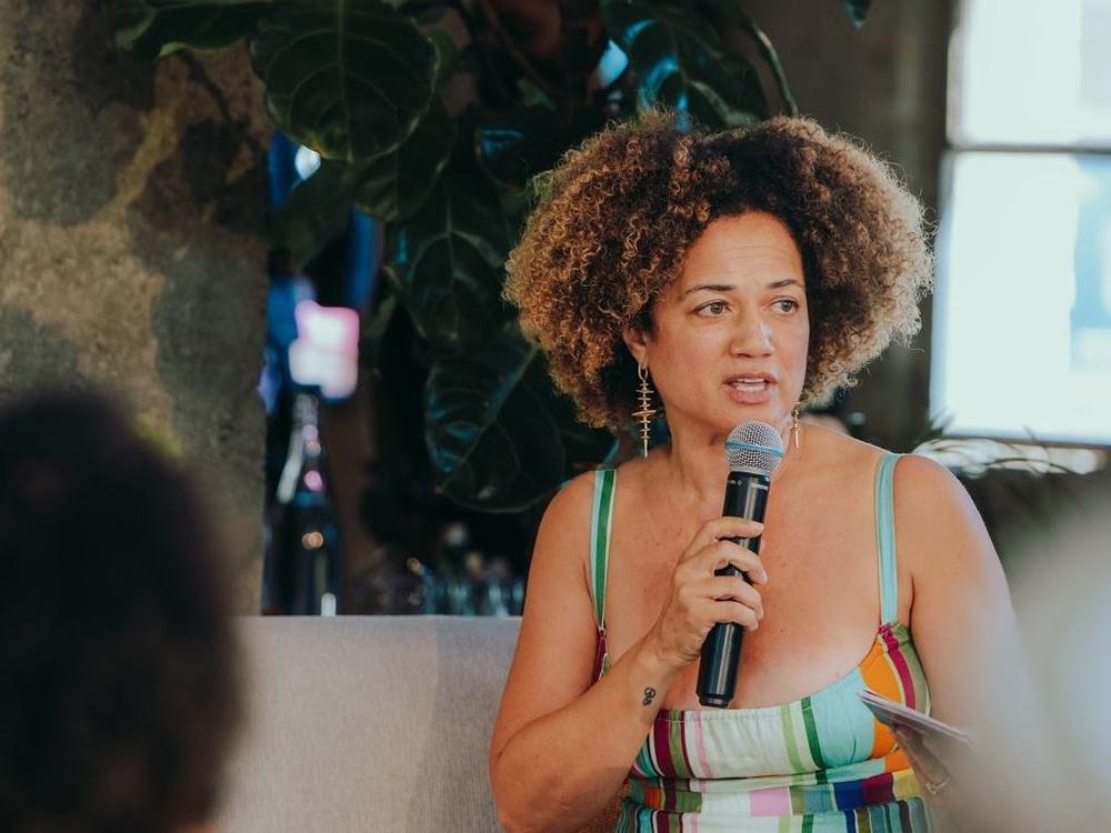 Bridgid Coulter Cheadle speaking at a Blackbird House event in Culver City, Calif. Cheadle created, designed and launched the concept of Blackbird Collective to help support women of color in the entrepreneurial and creative workspaces.