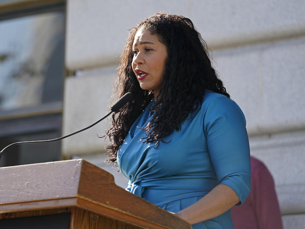 San Francisco Mayor London Breed speaks during a briefing outside City Hall on Dec. 1, 2021. Breed announced a legal state of emergency Thursday, July 28, 2022, over the growing number of monkeypox cases.