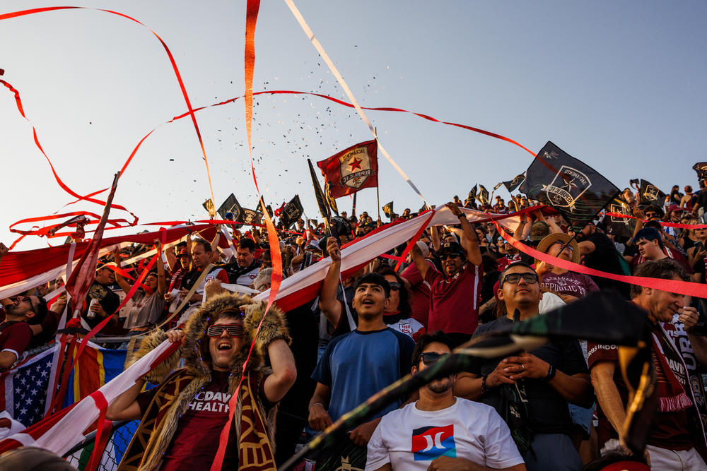 Sacramento Republic fans cheer as the U.S. Open semifinal game begins in Sacramento, Calif. on July 27, 2022.