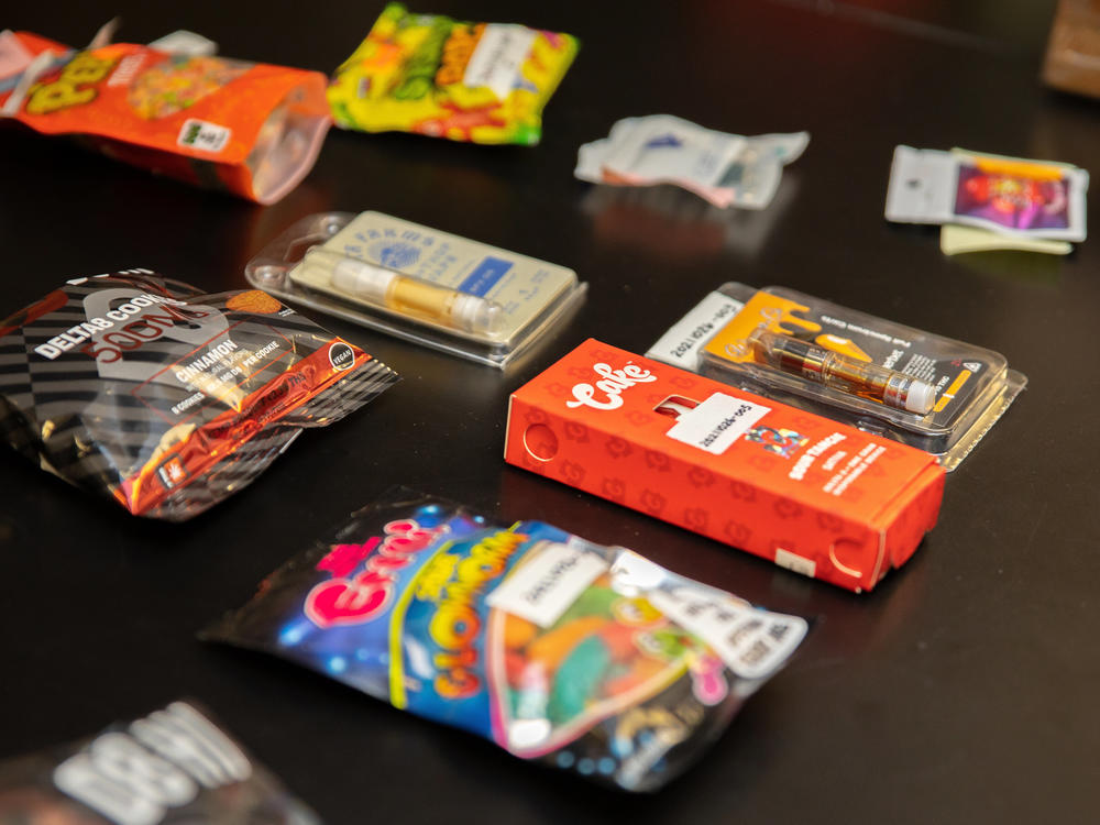 Delta-8 products are set for testing at Virginia Commonwealth University's forensic science lab. These products come in different forms and packaging, many of which are designed to look like candies or cereal.
