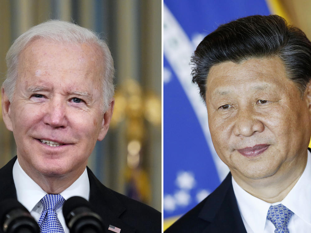 FILE - This combination image shows U.S. President Joe Biden in Washington, Nov. 6, 2021, and China's President Xi Jinping in Brasília, Brazil, Nov. 13, 2019.